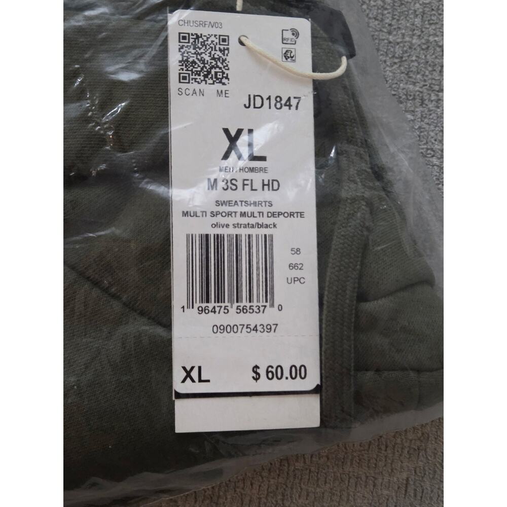 adidas Mens Essentials 3-Stripes Fleece Hoodie Olive Strata Green Black XL - Picture 5 of 5